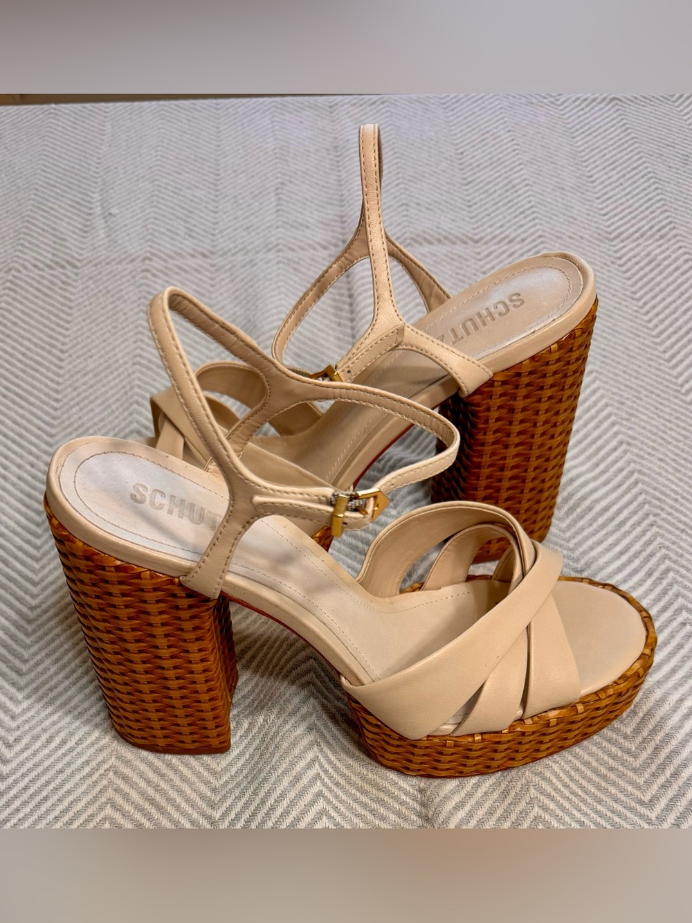 SCHUTZ Neutral Beige Woven-Platform Sandals